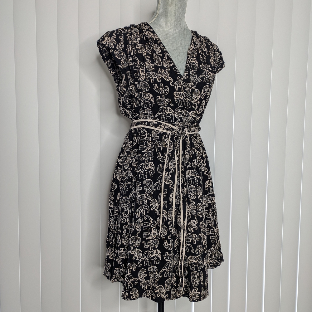 Anthropologie Maeve Black and Cream Elephant Patterned Midi Dress Size Medium - Picture 4 of 12